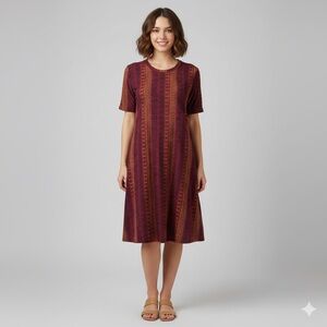 BCBGeneration Burgundy & Gold Geometric Midi Dress | T-Shirt Style | Size L